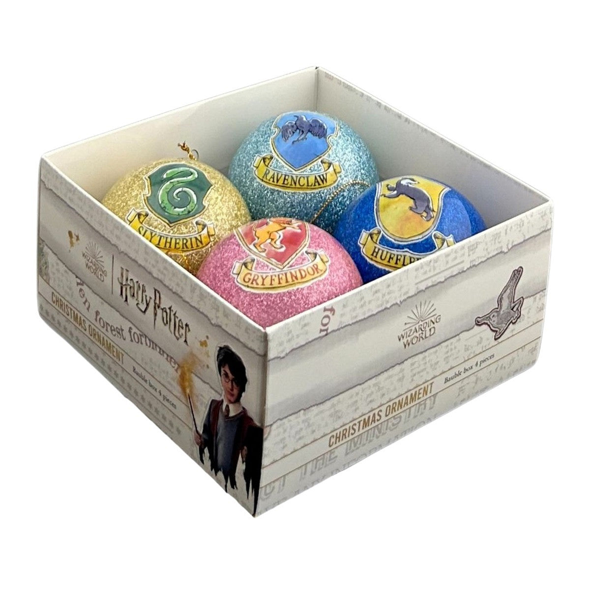 Harry Potter - Weihnachtsbaumkugeln 4er Set - Hogwarts Häuser Glitzer