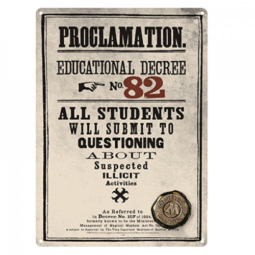 Harry Potter - Blechschild - Proclamation No. 82 (15 x 21 cm)