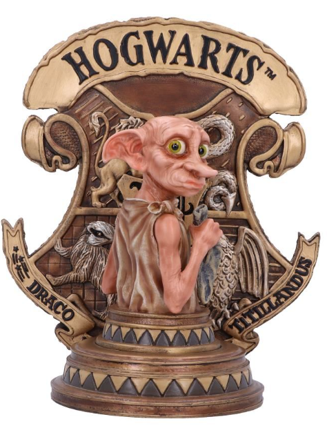 Harry Potter - Buchstütze - Dobby mit 4 Häuserwappen