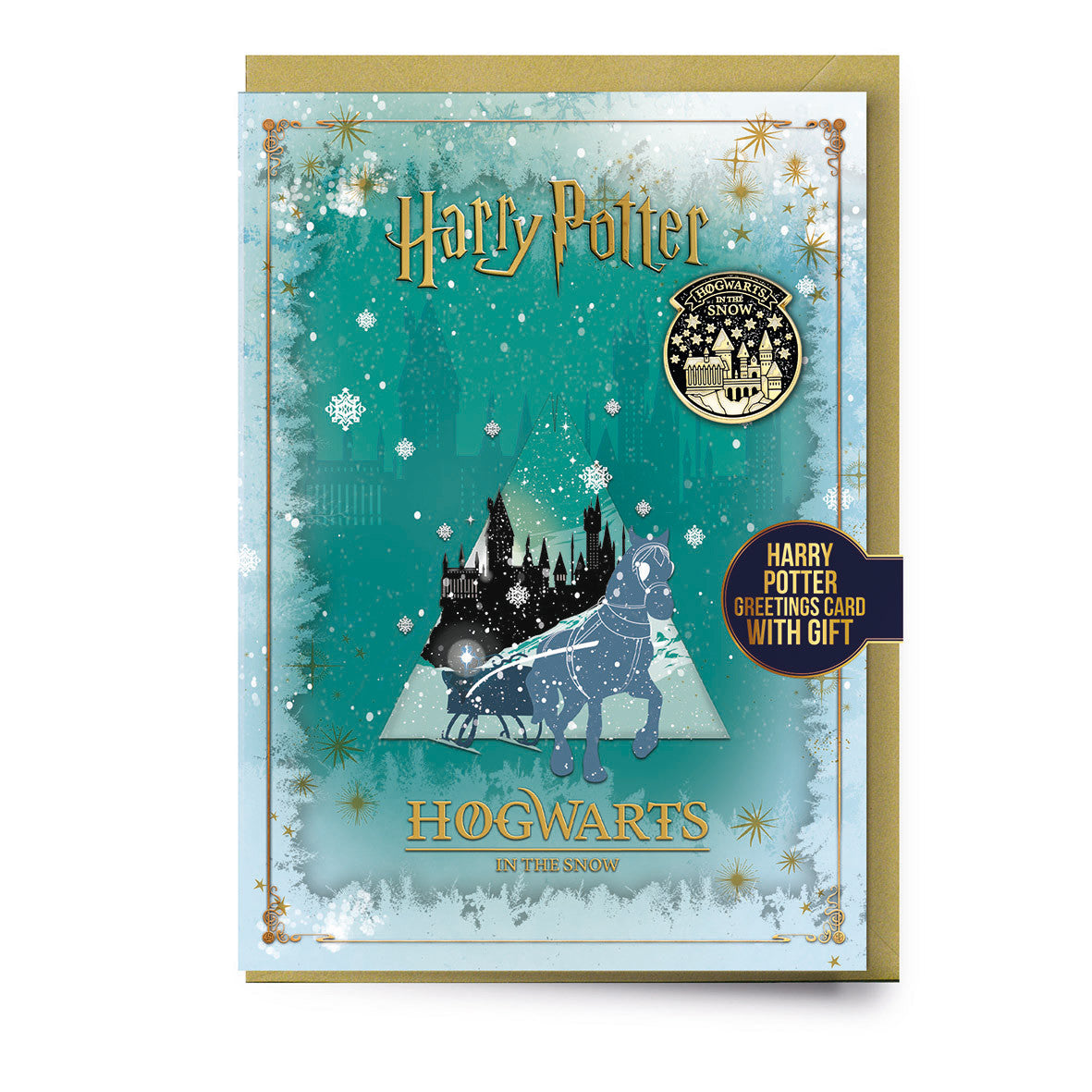 Harry Potter - Grußkarte mit Button Anstecker - Hogwarts in the Snow
